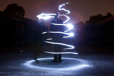 girl with spiral of light