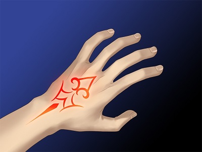 red sigil on hand