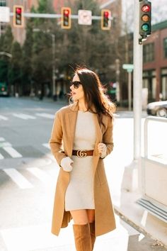 woman with a beige coat