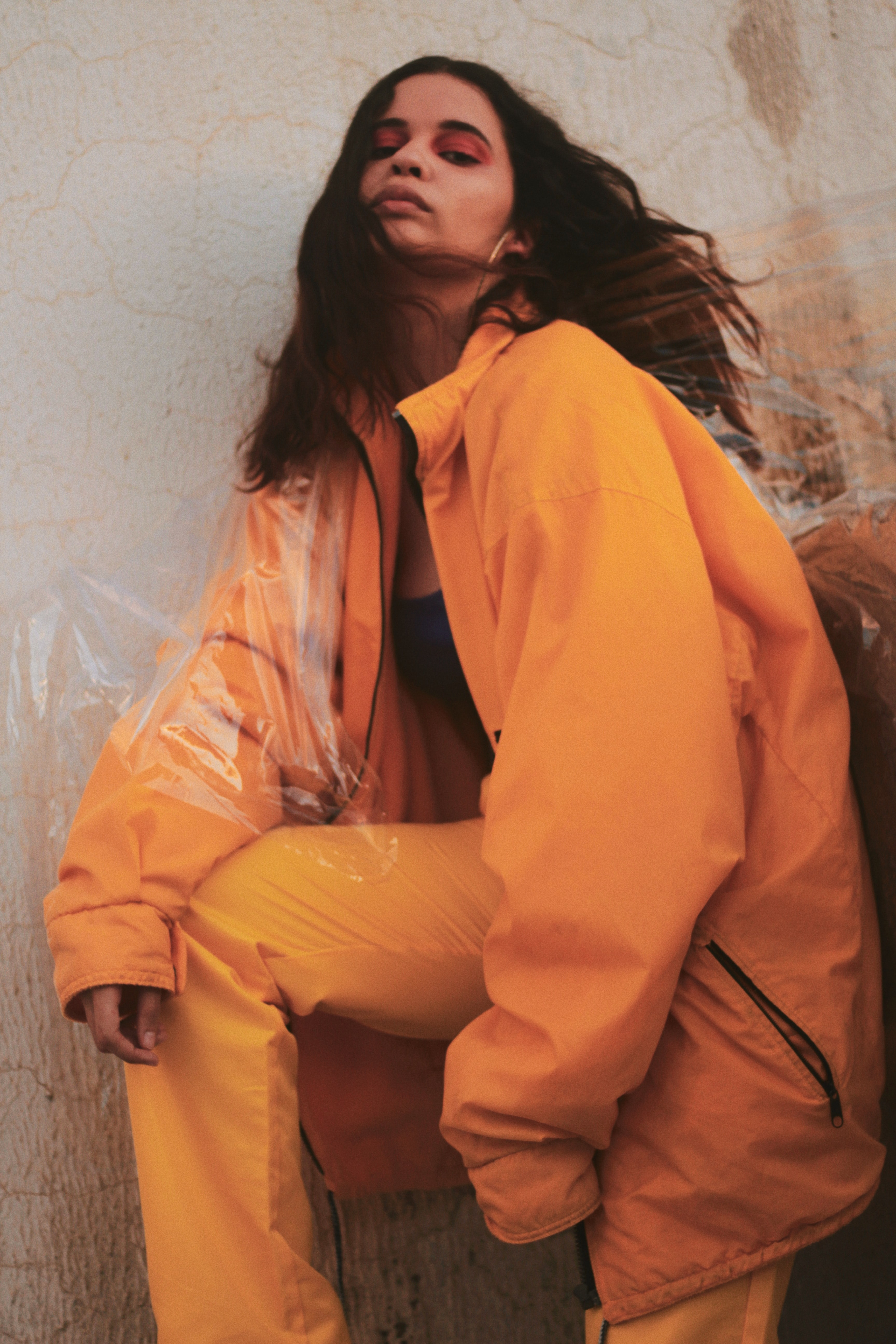 model with yellow jacket 