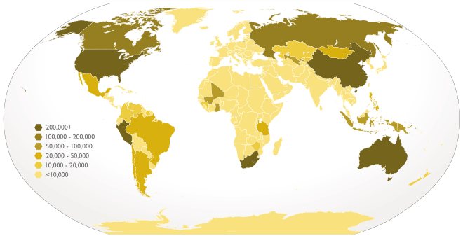 Global gold production map