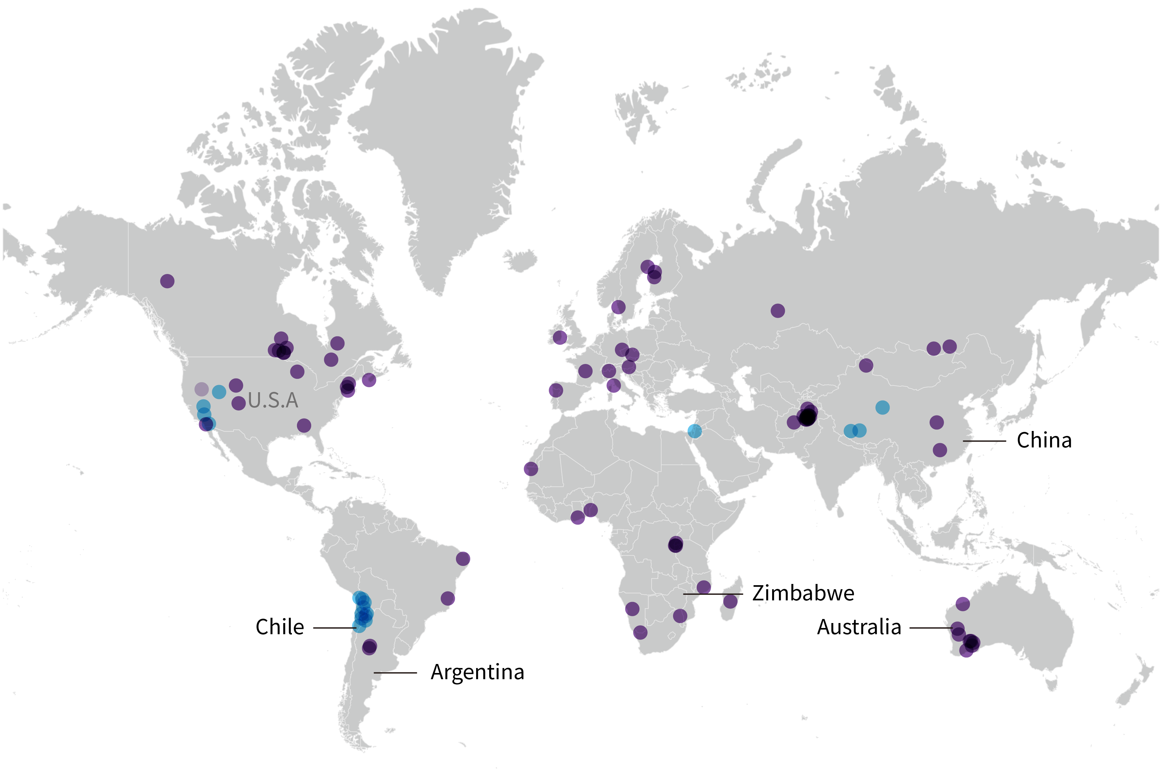 Map of lithium deposits