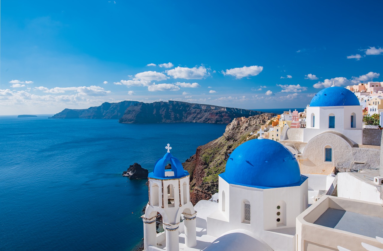 White buildings of Santorini overlooking the sea