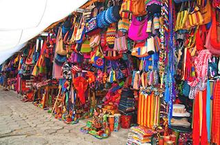 There is a market which sells textilies and hand made costums