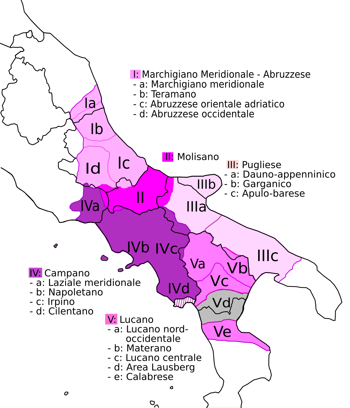Southern Italian dialect map