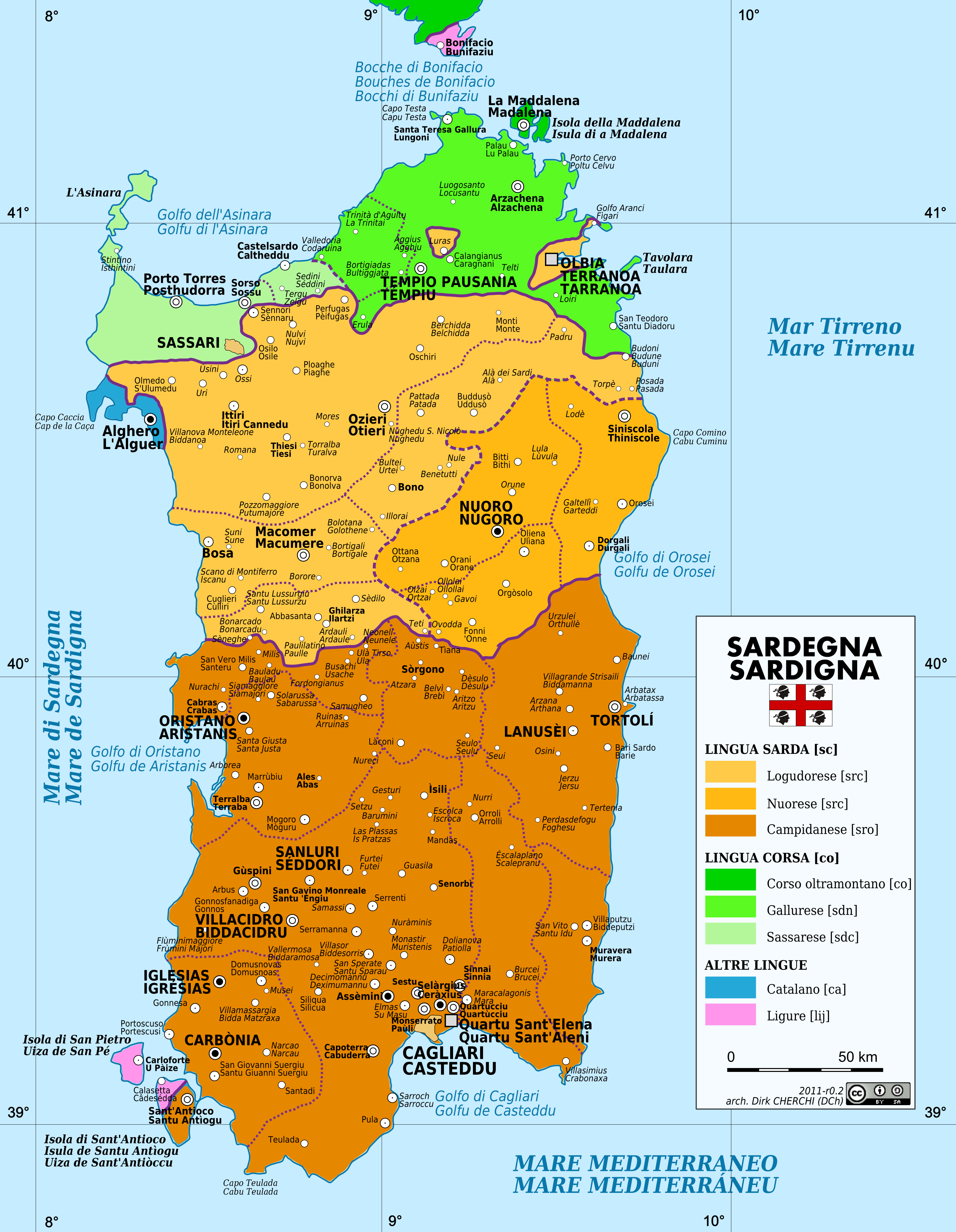 Map of Sardinian dialects