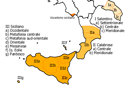 Map of Sicilian and Calabrian dialects